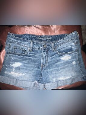 American Eagle Outfitters Womens Distressed Light Blue Denim Shorts
